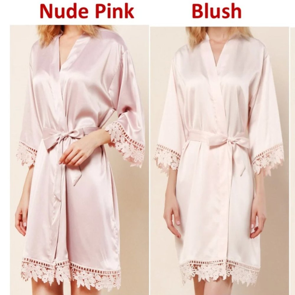 Solid Silk Satin Robes Regular with Lace